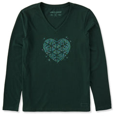 Women's Heart Snowflake Long Sleeve Crusher Vee