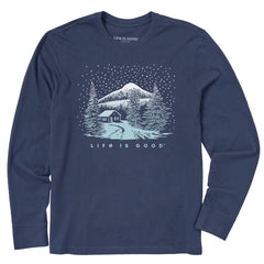 Men's Snowy Cabin Road Long Sleeve Crusher Tee