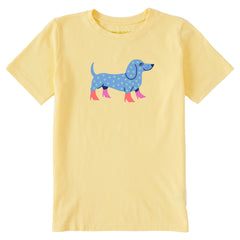 Kids Dachshund with Boots Short Sleeve Crusher Tee