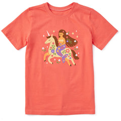 Kids Floral Mermaid on Unicorn Short Sleeve Crusher Tee