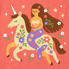 Kids Floral Mermaid on Unicorn Short Sleeve Crusher Tee