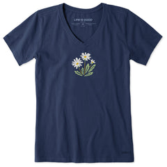 Women's Inkbrush Daisies Short Sleeve Crusher Vee