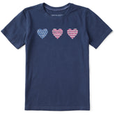 Kids Three American Hearts Short Sleeve Crusher Tee