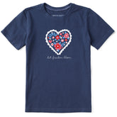 Kids American Floral Heart Short Sleeve Crusher Tee