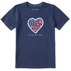 Kids American Floral Heart Short Sleeve Crusher Tee
