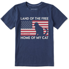 Kids Land of the Free Home of My Cat Short Sleeve Crusher Tee