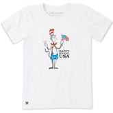 Women's Happy Birthday USA Cat in the Hat Short Sleeve Crusher Tee