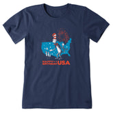 Women's Happy Birthday USA Cat in the Hat Short Sleeve Crusher Tee