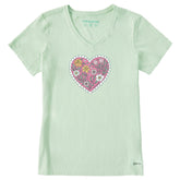 Women's Doodle Heart Short Sleeve Crusher Vee