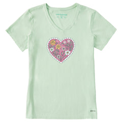 Women's Doodle Heart Short Sleeve Crusher Vee