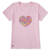 Women's Candy Heart Short Sleeve Crusher Vee