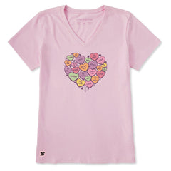 Women's Candy Heart Short Sleeve Crusher Vee