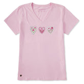 Women's Doodle Heart Trio Short Sleeve Crusher Vee