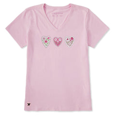 Women's Doodle Heart Trio Short Sleeve Crusher Vee
