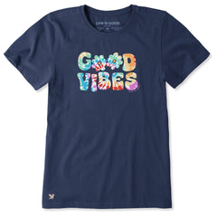 Women's Good Vibes Tie Dye Type Short Sleeve Crusher Tee