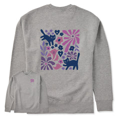 Adult Unisex Cats in Flower Field Every Wear Crew Sweatshirt