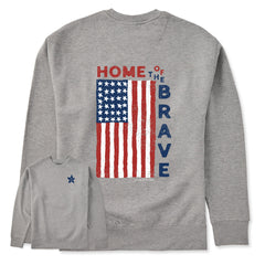 Adult Unisex Home of the Brave Raggedy Flag Every Wear Crew Sweatshirt