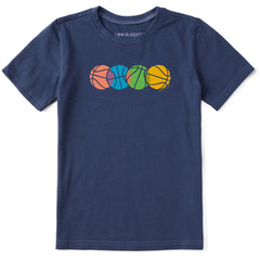 Kids Four Basketballs Short Sleeve Crusher Tee