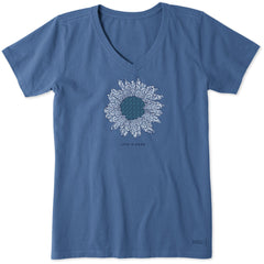 Women's French Sunflower Short Sleeve Crusher Vee