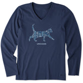 Women's Cat Mosaic Long Sleeve Crusher Vee