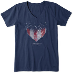 Women's Heart Stars and Stripes Short Sleeve Crusher Vee