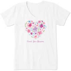 Women's Count Your Blossoms Heart Short Sleeve Crusher Vee