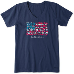 Women's Count your Blossoms USA Flag Short Sleeve Crusher Vee