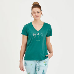 Women's Detailed Wildflowers Snuggle Up Relaxed Sleep Vee