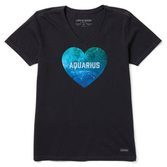 Women's Celestial Aquarius Heart Short Sleeve Crusher Vee
