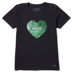Women's Celestial Pisces Heart Short Sleeve Crusher Vee