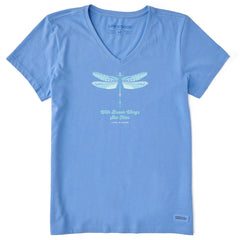 Women's Detailed Dragonfly Short Sleeve Crusher Vee