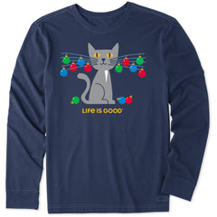 Men's Whisker Ornament Cat Long Sleeve Crusher Tee