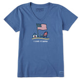 Women's I Like it Here America Short Sleeve Crusher-LITE Vee