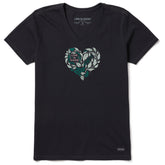 Women's Leafy Heart Short Sleeve Crusher-LITE Vee