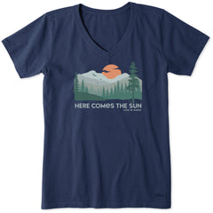 Women's Here Comes the Sun Evergreens Short Sleeve Crusher Vee