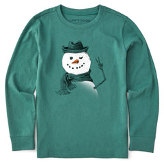 Kids Snowman Peace Sign Long Sleeve Crusher Tee