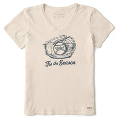 Women's 'Tis the Season Baseball Glove Short Sleeve Crusher Vee