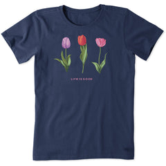 Women's Detailed Three Tulips Short Sleeve Crusher Tee