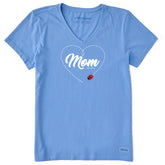Women's Ladybug Heart Mom Short Sleeve Crusher Vee