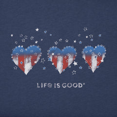 Women's Americana Hearts Stars and Stripes Short Sleeve Crusher Vee