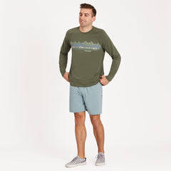 Men's Woodblock Mountain Scene Crusher-FLEX Crew