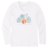 Women's Hibiscus Beach Long Sleeve Crusher Vee
