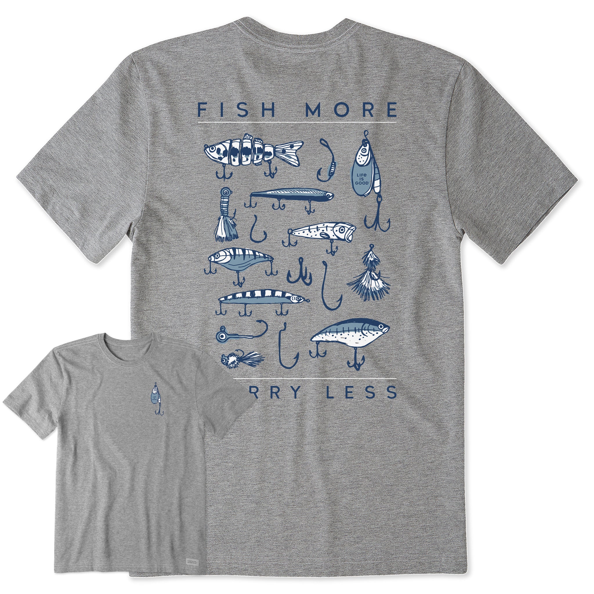 Men's Fish More Worry Less Hooks and Tackle Short Sleeve Tee