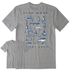 Men's Fish More Worry Less Hooks and Tackle Short Sleeve Tee