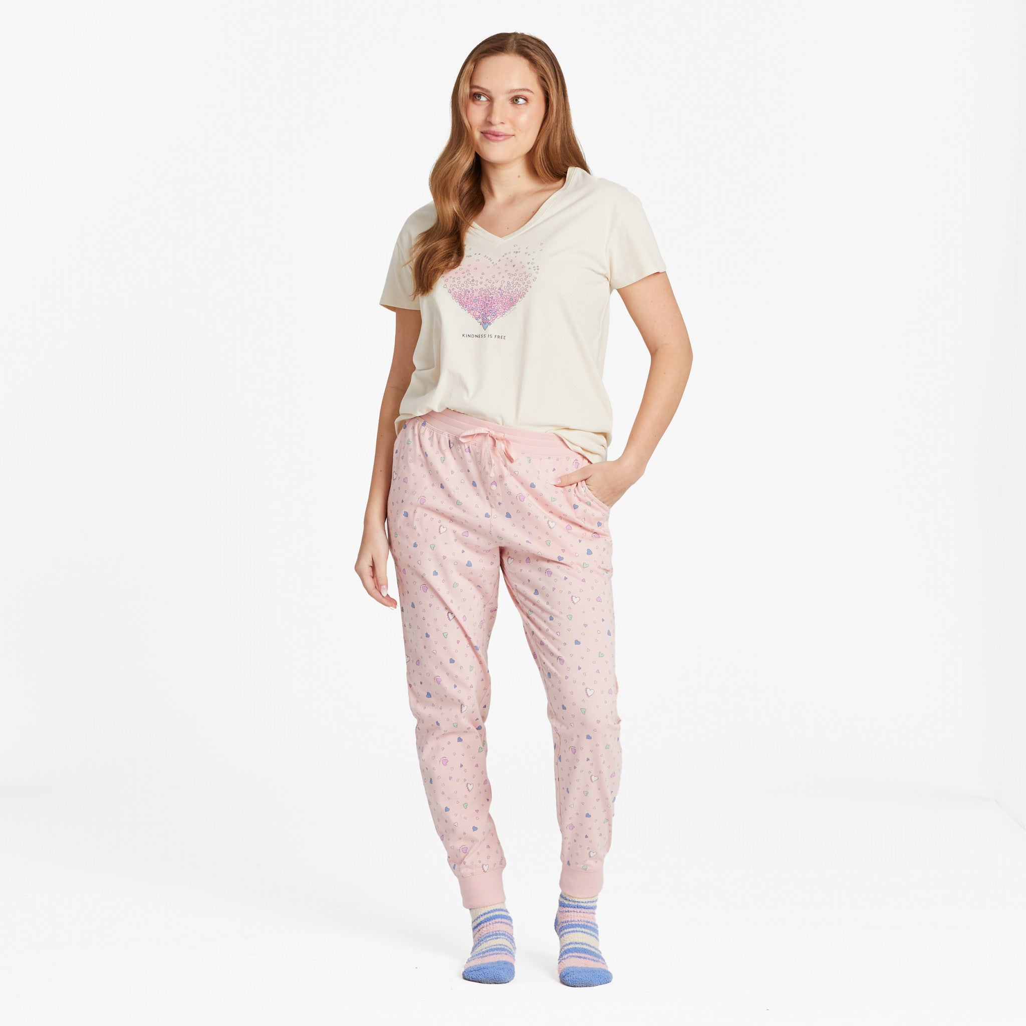 Women's Kindness is Free Evaporating Heart Snuggle Up Relaxed Sleep Vee