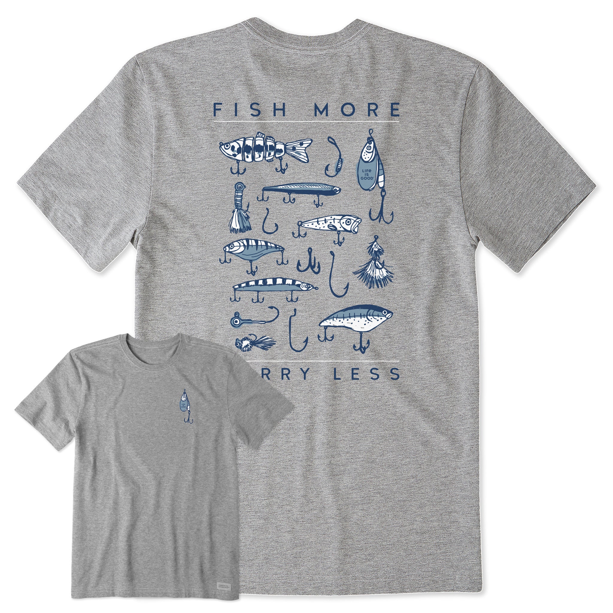 Men's Fish More Worry Less Hooks and Tackle Short Sleeve Tee
