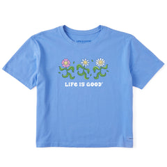 Women's Dancing Flowers Short Sleeve Crusher Boxy Tee