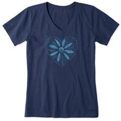 Women's Indigo Shibori Daisy Short Sleeve Vee