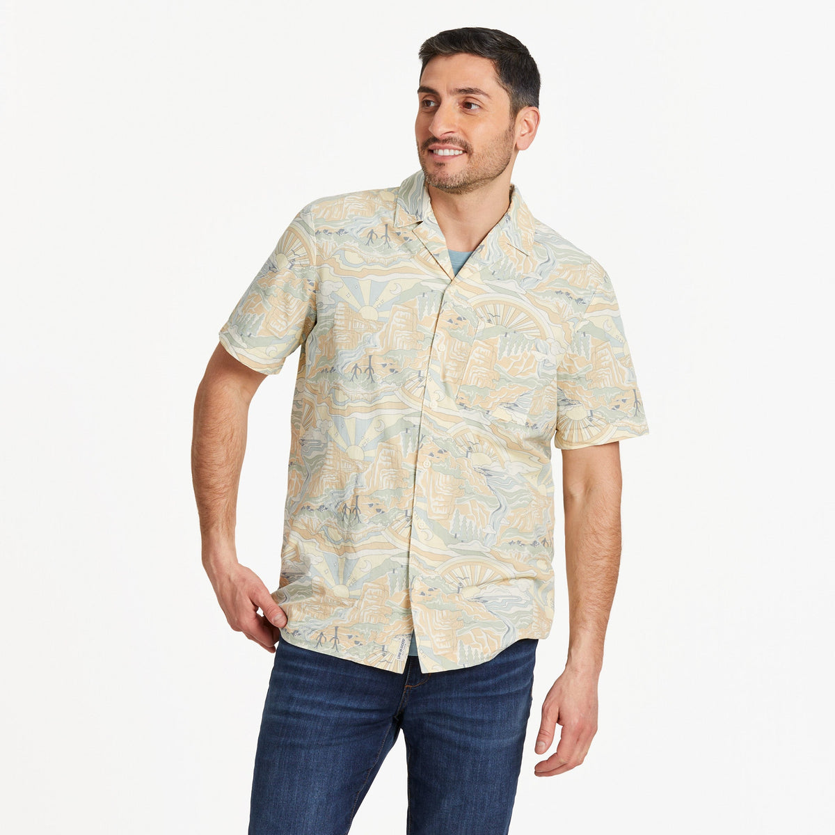 Men's Trippy Landscape Pattern Camp Shirt