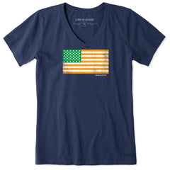 Women's Irish American Flag Short Sleeve Crusher Vee